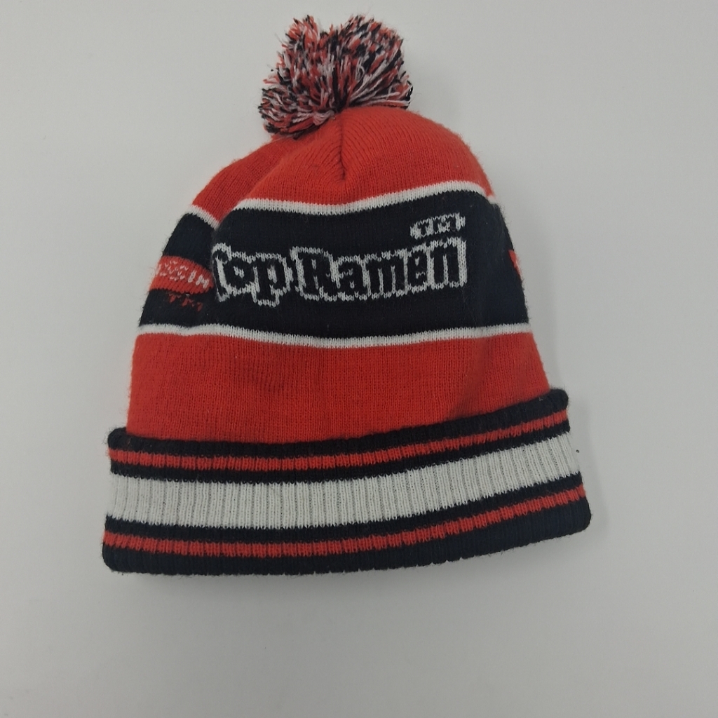 Nissin Top Ramen Pompom Beanie Hat Youth Black Orange Os Adjustable Knitted